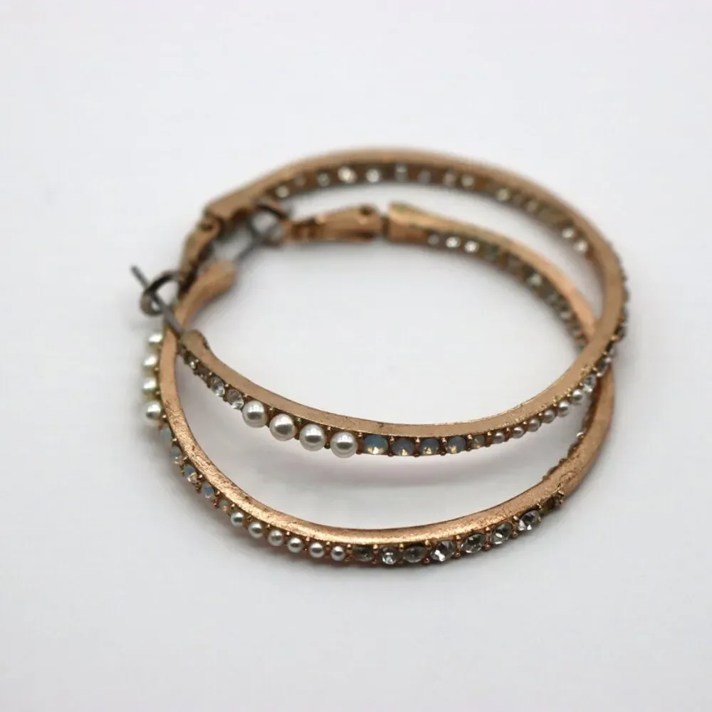Gold Jeweled Hoop Earrings with Faux Pearls & Rhinestones – Vintage Inspired Sta